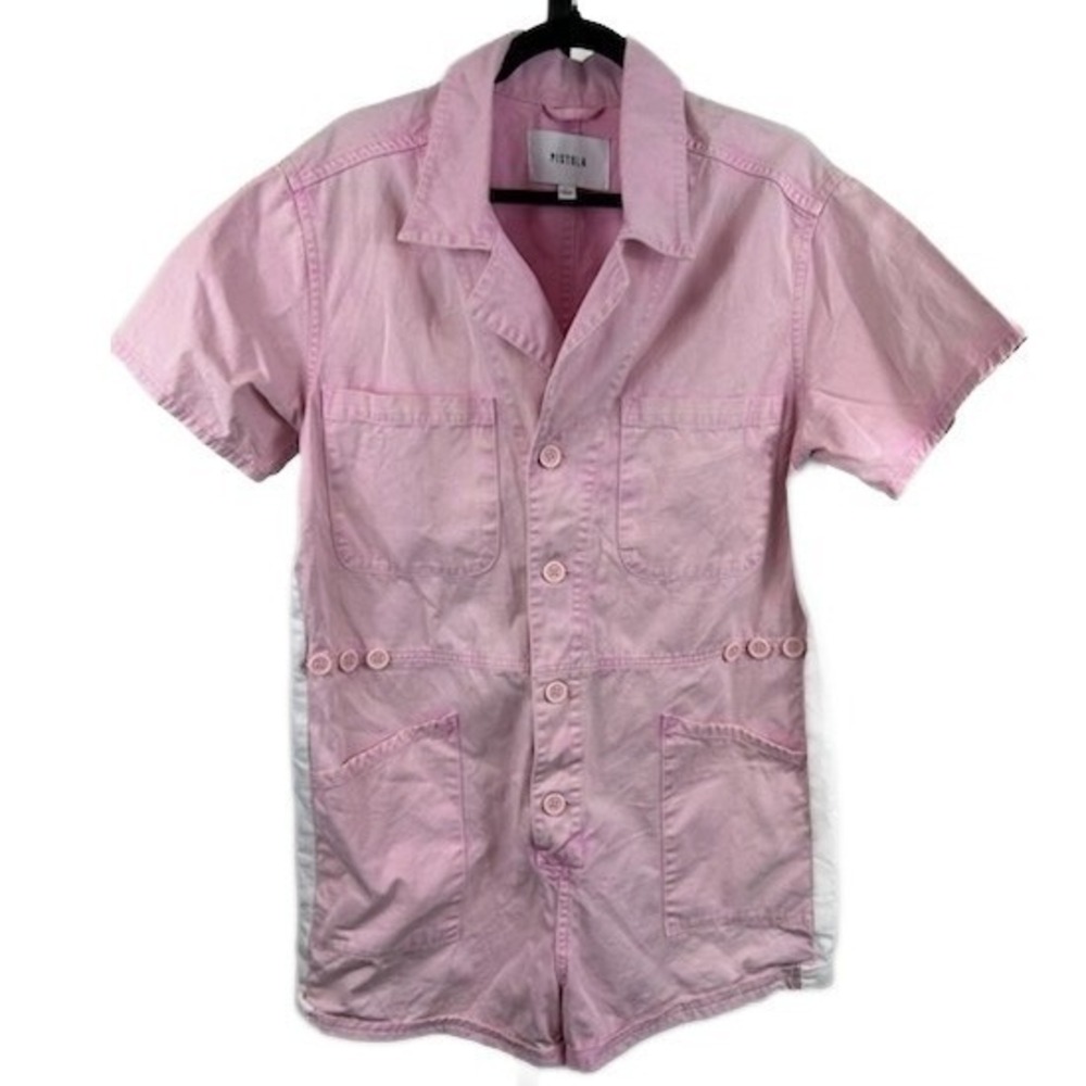 PISTOLA Shorts Romper Women's Size Large Pink Wash Short Sleeve Utility Jumpsuit
